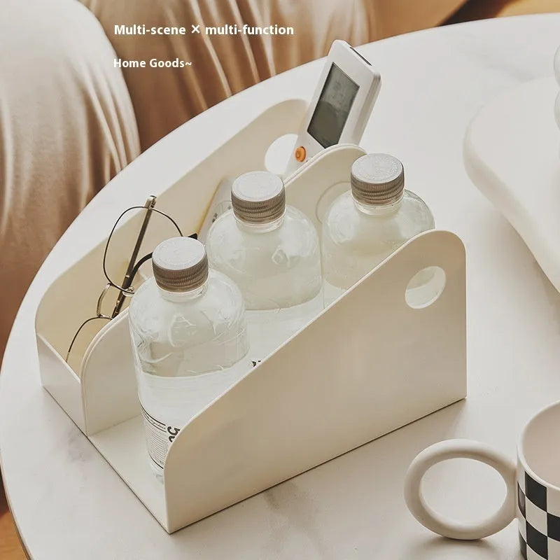 Desktop plastic storage box with two-layer grid design in ivory white colour
