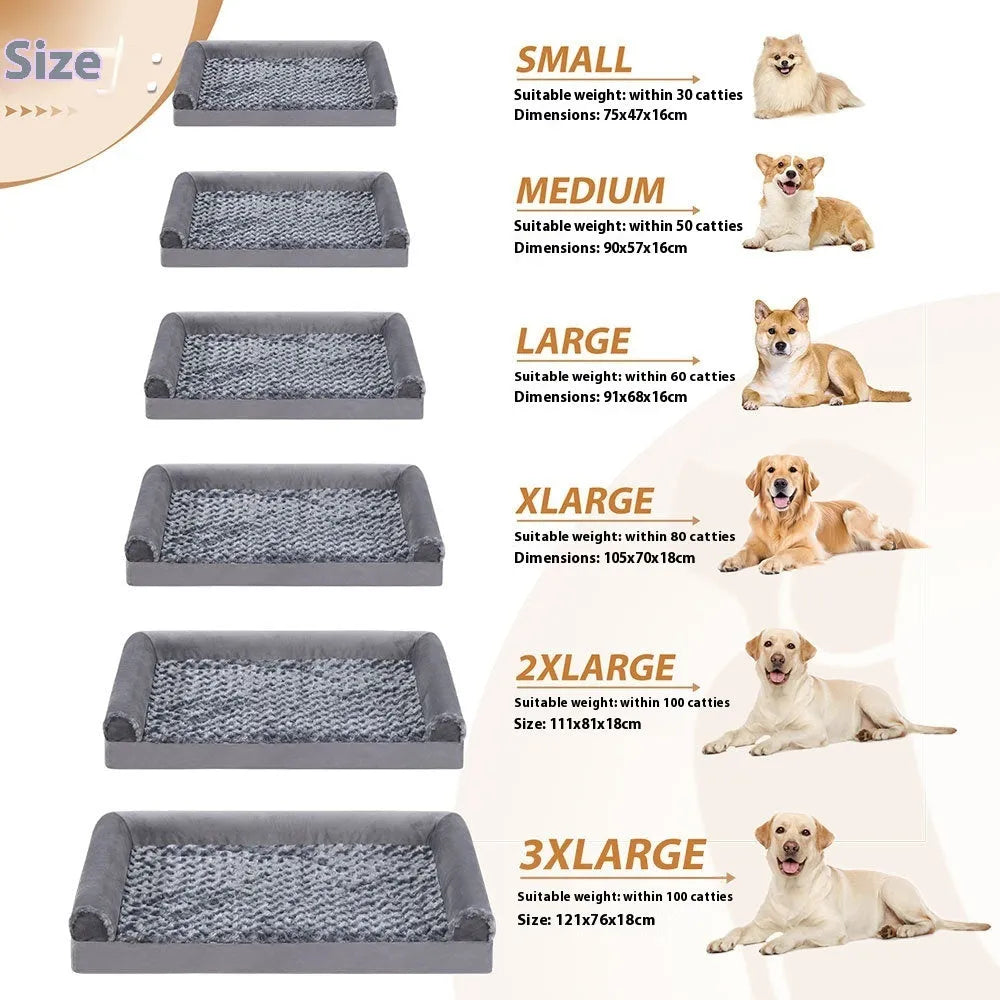 Grey U-shaped dog bed with a removable embossed velvet cover and deep sponge bolster.