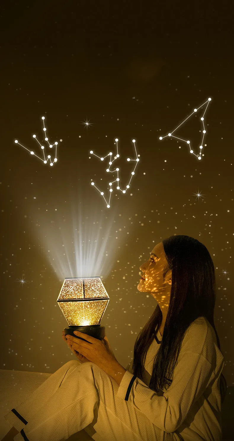 Children's rotating stars LED night light with three-colour dreamlike starlight effects for bedroom use