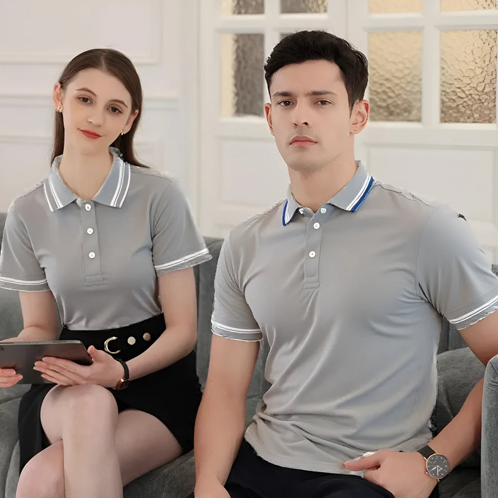 Striped short sleeve polo shirt with lapel collar, regular fit, available in multiple colours and sizes S to 4XL.