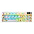 Black mechanical keyboard with RGB backlighting and sublimation keycaps next to laptop