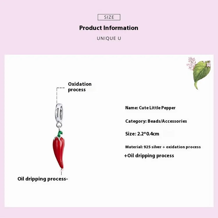 Korean style pepper leaf pendant in S925 sterling silver with electroplated BSC461 colour finish