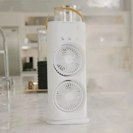 White portable air cooler with double fan design and humidifying spray function