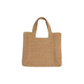 Straw woven commuter tote bucket bag with horizontal square shape and woven texture