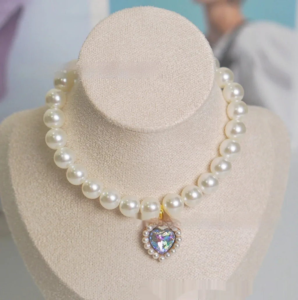Plastic alloy resin pearl necklace cat collar in multiple colours and sizes