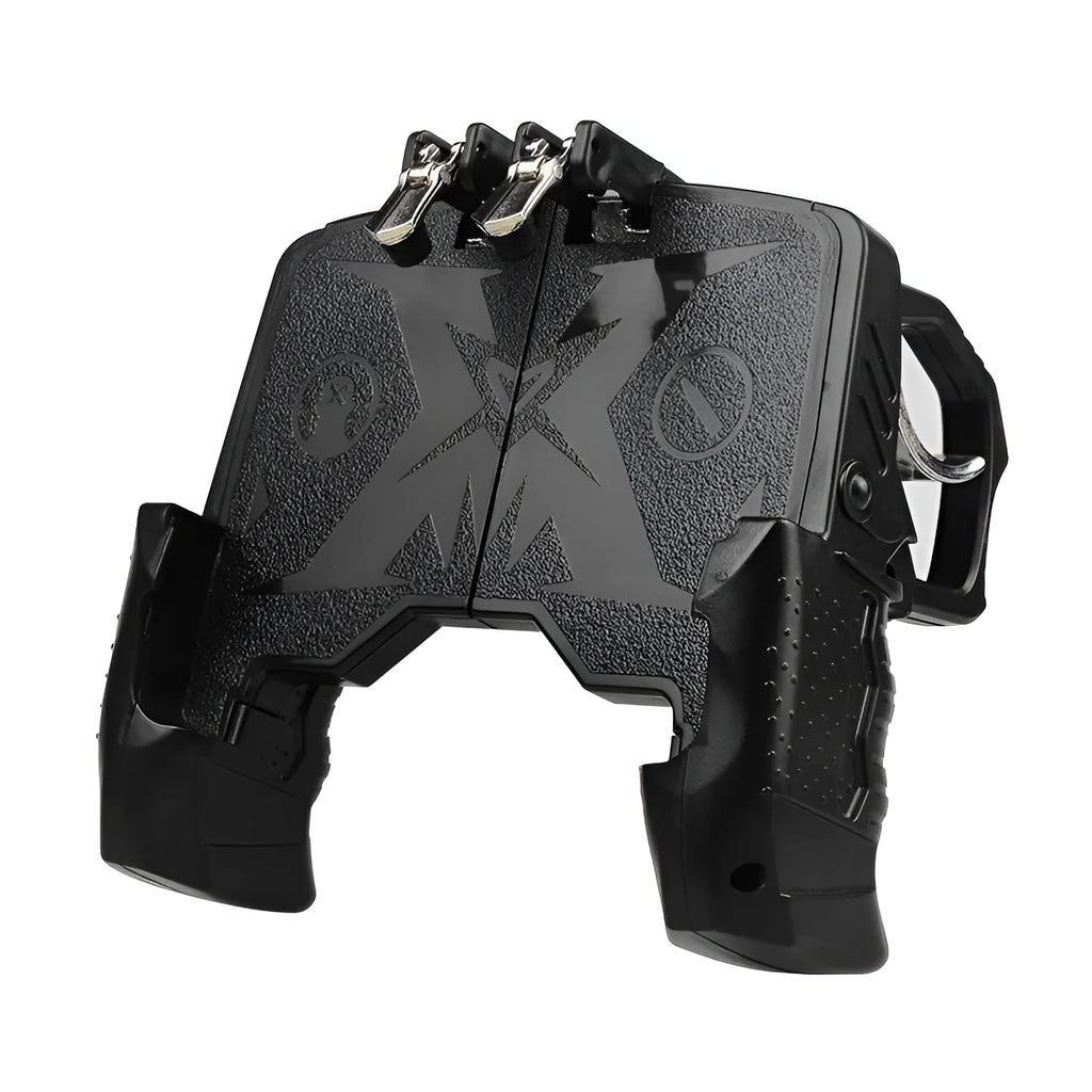 Black and brown black versions of a plug-in mobile phone game controller with a wired connection.