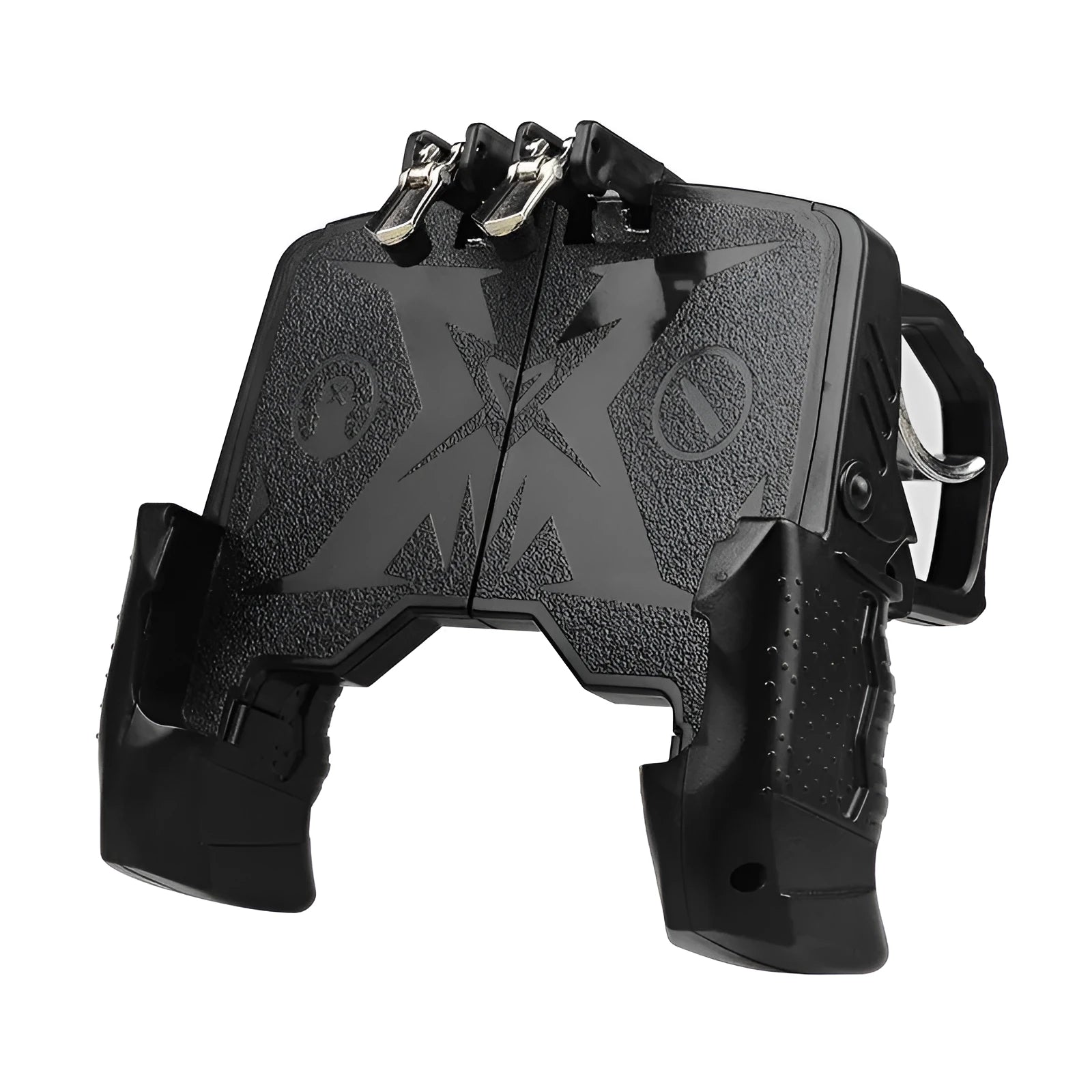 Black and brown black versions of a plug-in mobile phone game controller with a wired connection.