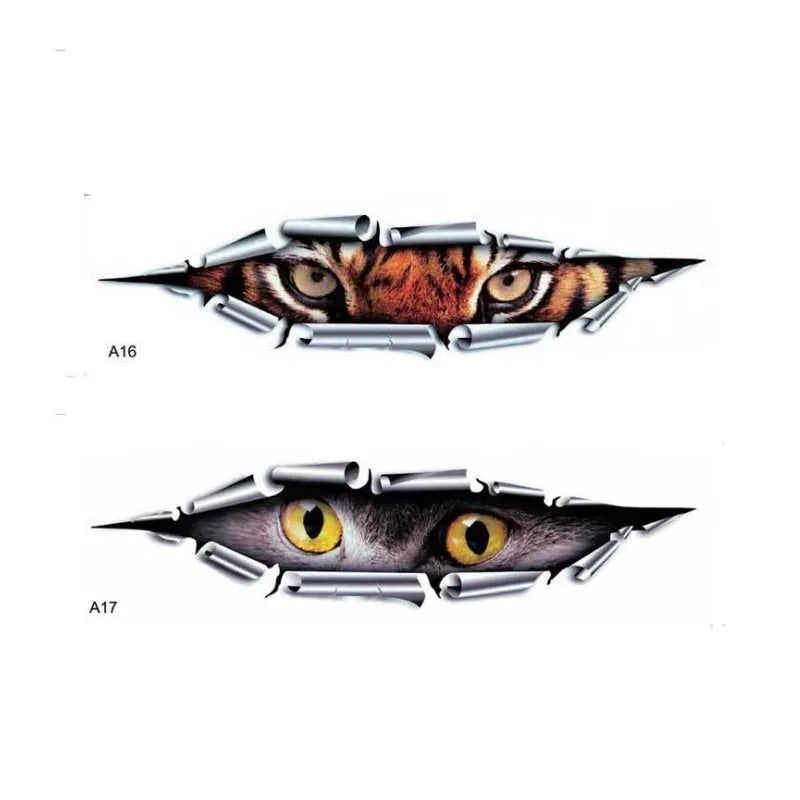 Eagle Eye or Tiger Eye 3D car door sticker on HD transparent PVC, 10x35 cm.