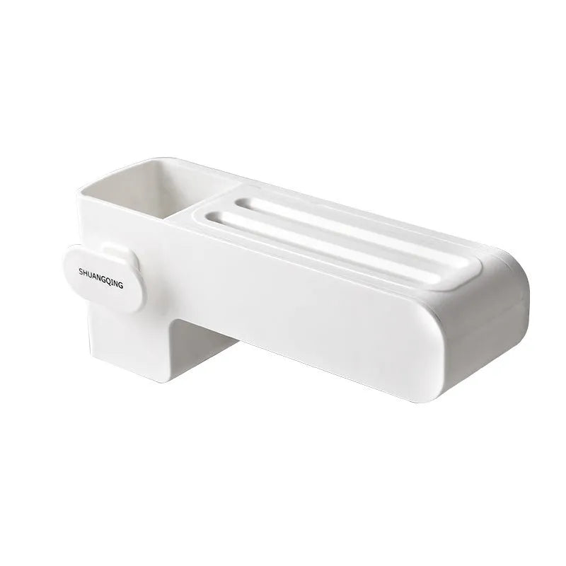 White plastic knife rack on kitchen countertop showing modern simple design