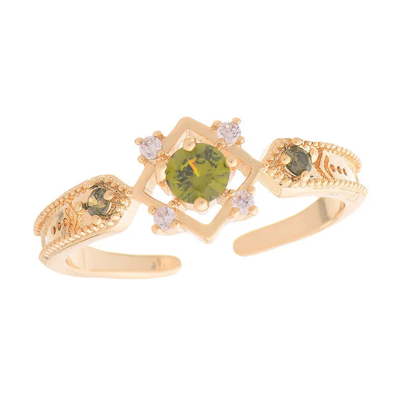 French style copper open mouth ring with zircon stones in geometric round design