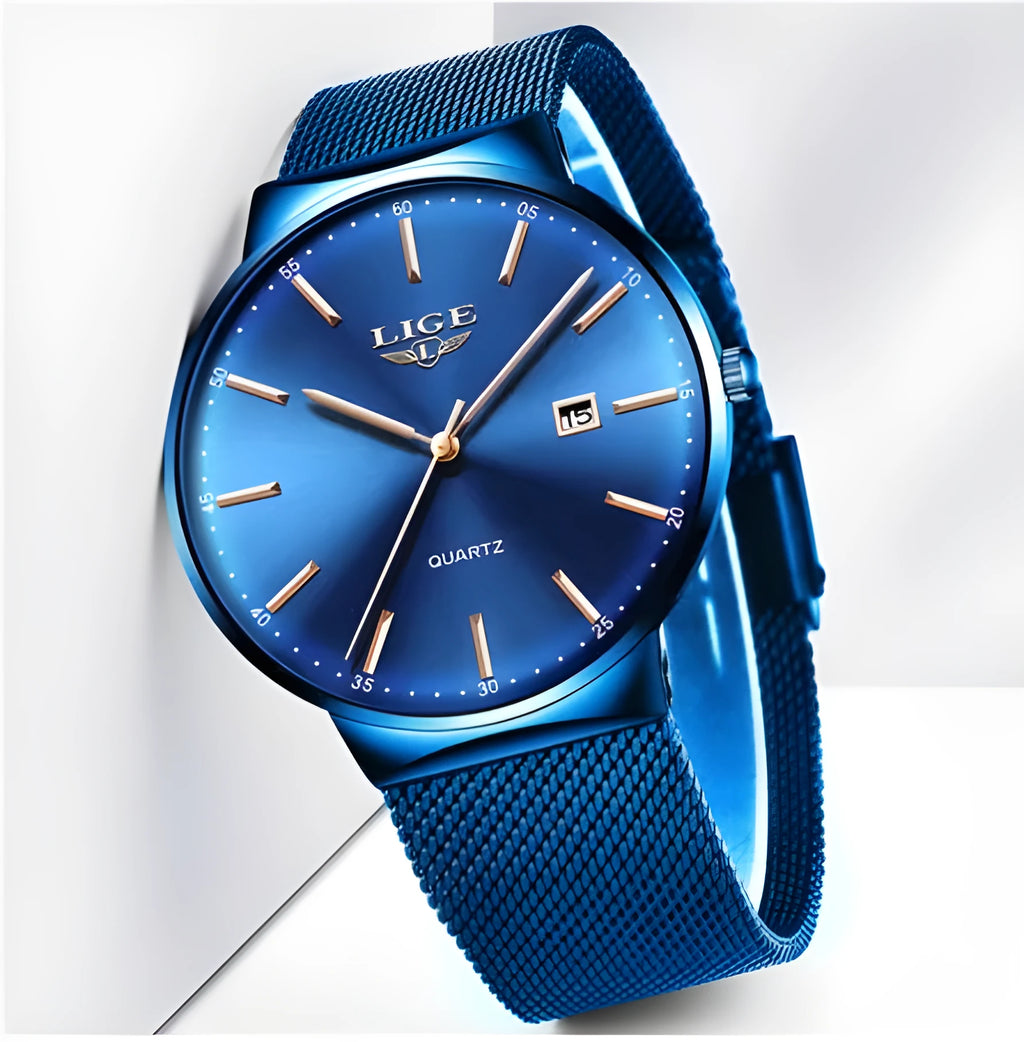 Men's stainless steel wristwatch with 40mm dial and leather strap