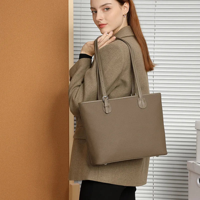Genuine leather women's tote bag with internal organisers in black grey colours