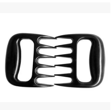 Black bear claw meat shredder fork for barbecue and kitchen use with decorative patterns.
