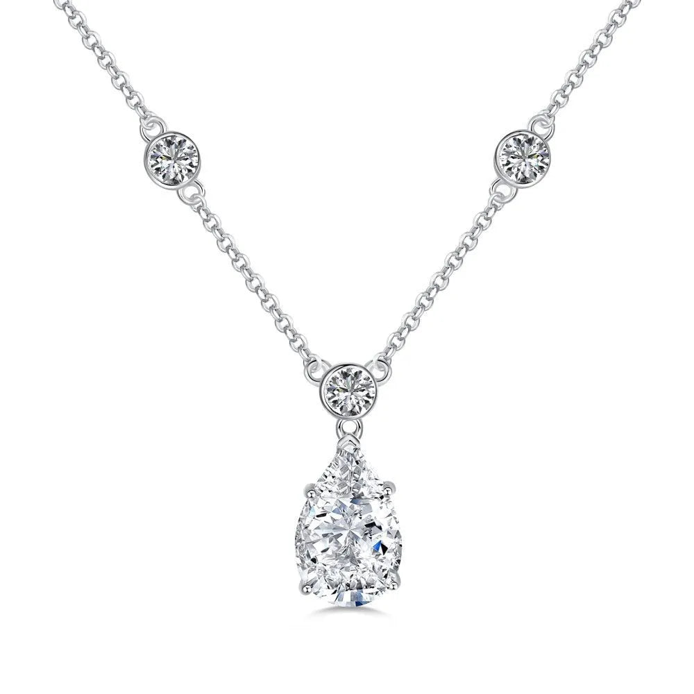 925 silver drop-shaped pendant necklace with platinum white diamond electroplated finish