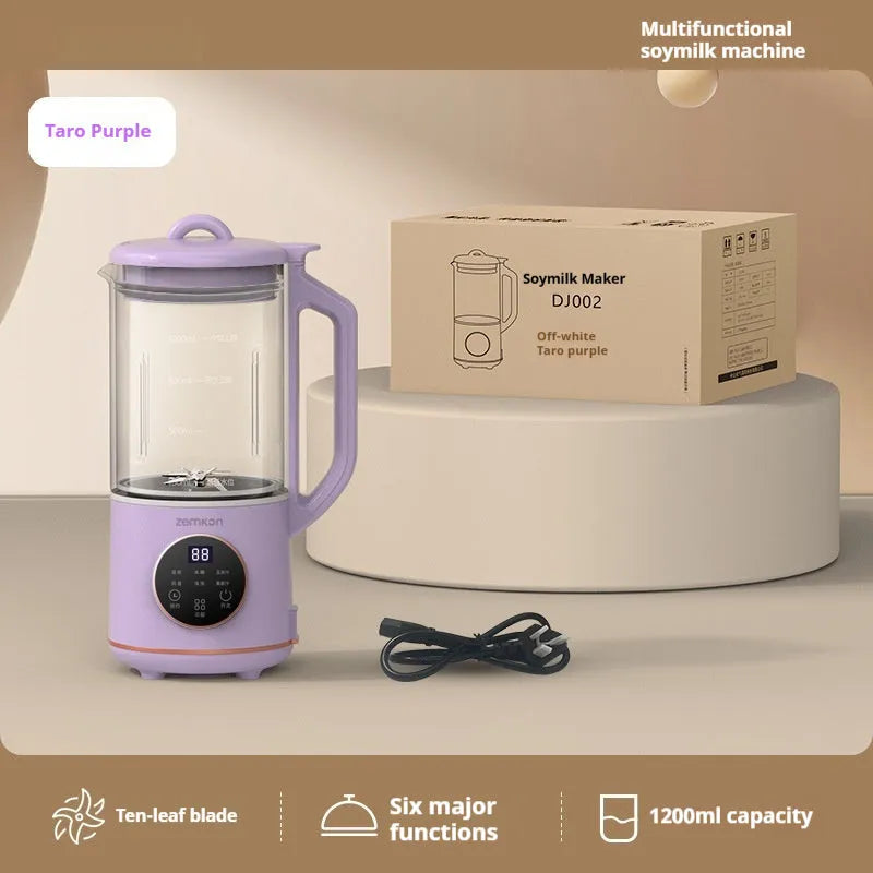 Milky white automatic soybean milk machine with glass jug and touch controls