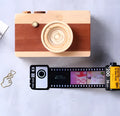 Memory colour film album storage set with wooden boxes in Kodak yellow, matching tote bag, and gift items