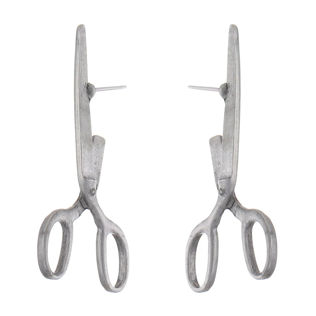 Creative fashion jewellery retro scissors ear studs in alloy with electroplated finish, KC gold or ancient tin colour
