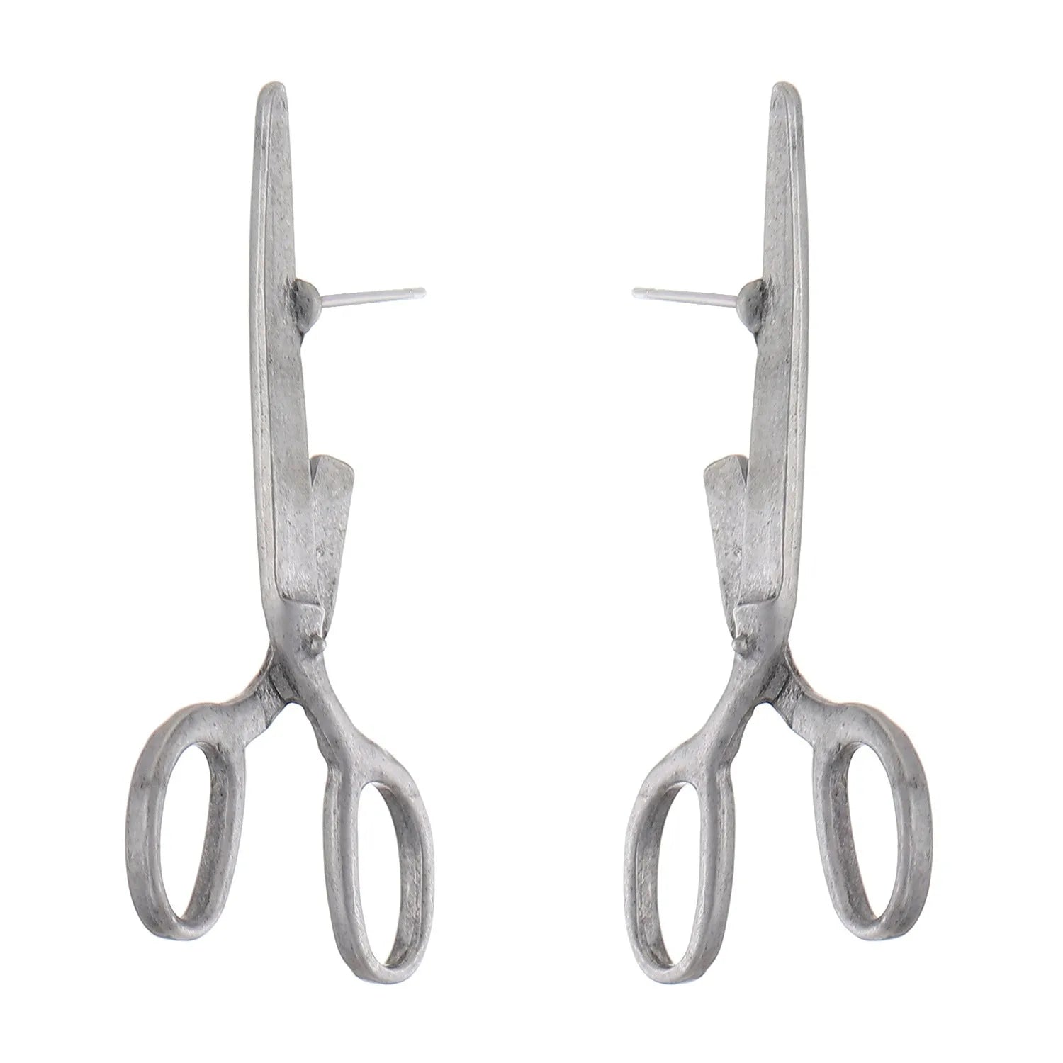 Creative fashion jewellery retro scissors ear studs in alloy with electroplated finish, KC gold or ancient tin colour