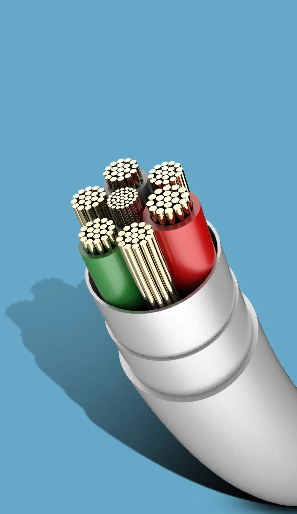 PDPVC mobile phone charging cable with 3U interface showing USB, Micro USB, Mini USB and Type-C connectors.
