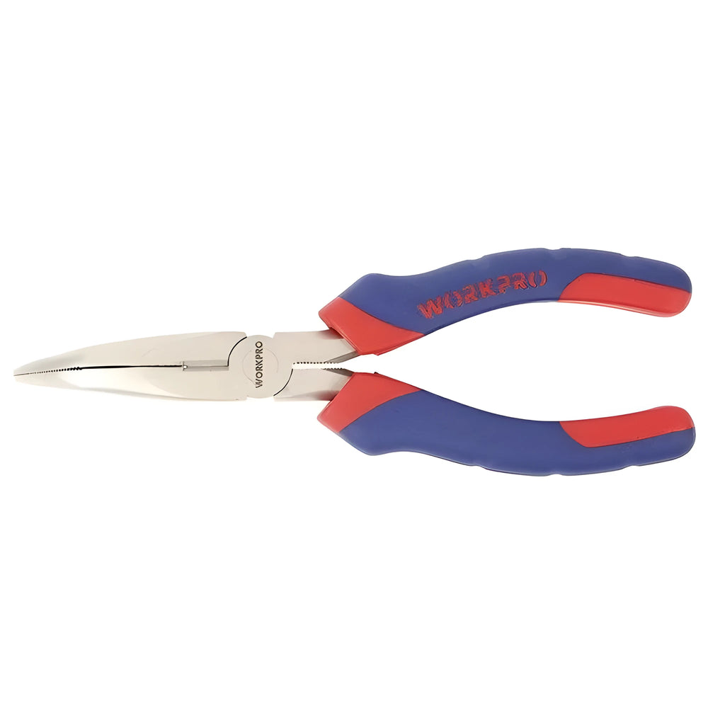 Blue handled curved nose pliers with tapered jaws for precision electronics and jewellery work