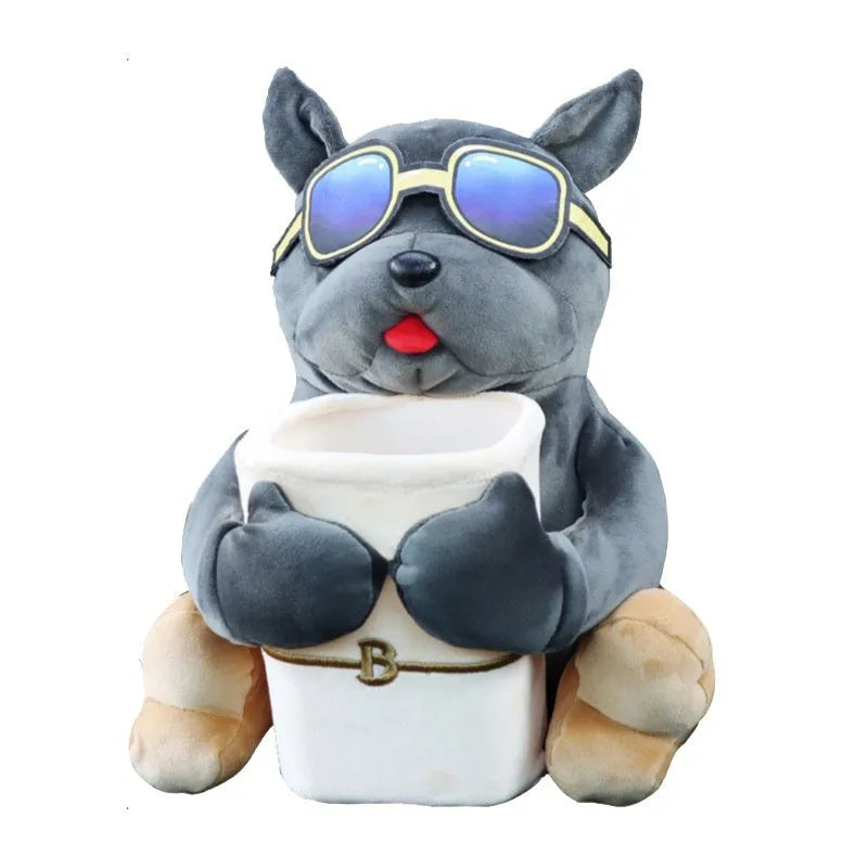 Plush fabric car tissue box for flip armrest showing Man Dog character design