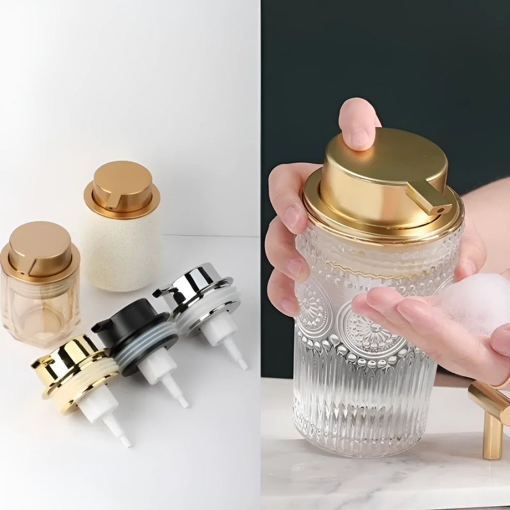 ABS plastic facial cleanser foam pump with large head in a metallic finish