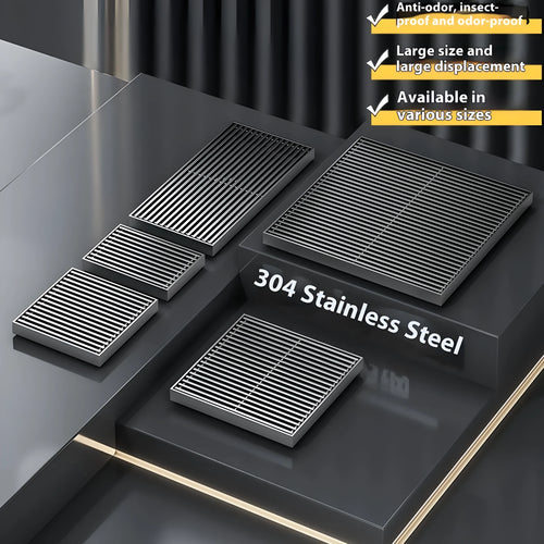 Gun grey 15cm square 304 stainless steel courtyard deodorant floor drain with visible ABS plastic core