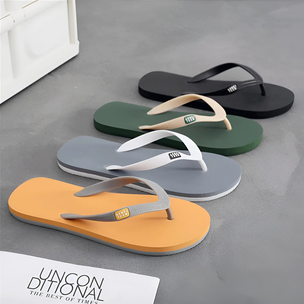 Men's black flip-flop with textured non-slip rubber sole and lightweight EVA upper strap.