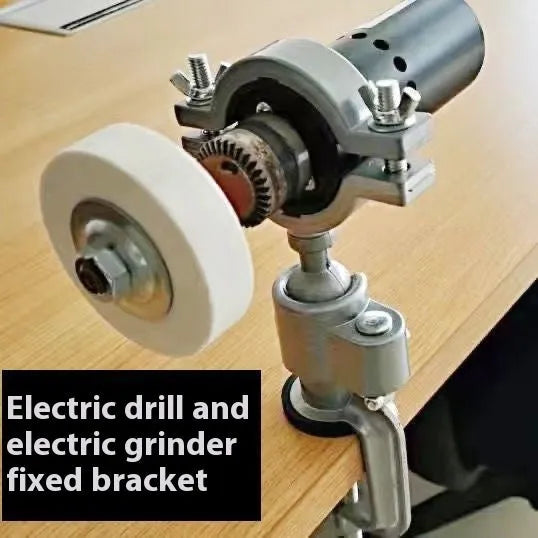 Clamp-on bench vise with a 360-degree rotating bracket and tungsten steel construction on a workbench.