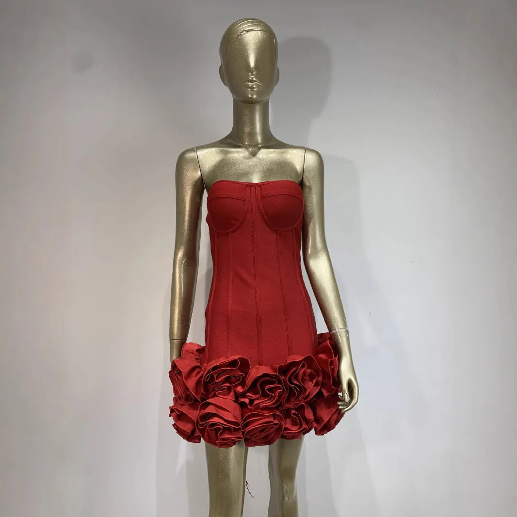 Women's solid colour mid waist polyester dress in red, white, or black