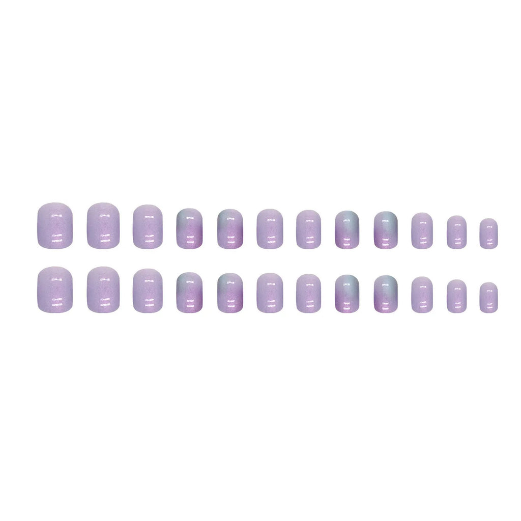 Aurora starry sky pattern short fake nails 24 piece set with glue