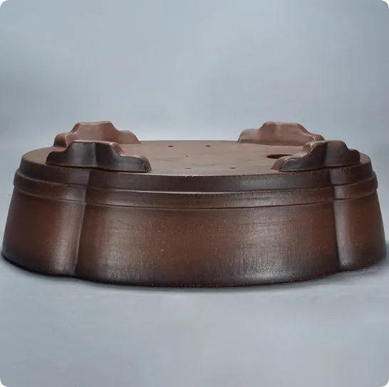 Classical purple clay bonsai pot with simple design, shown empty.