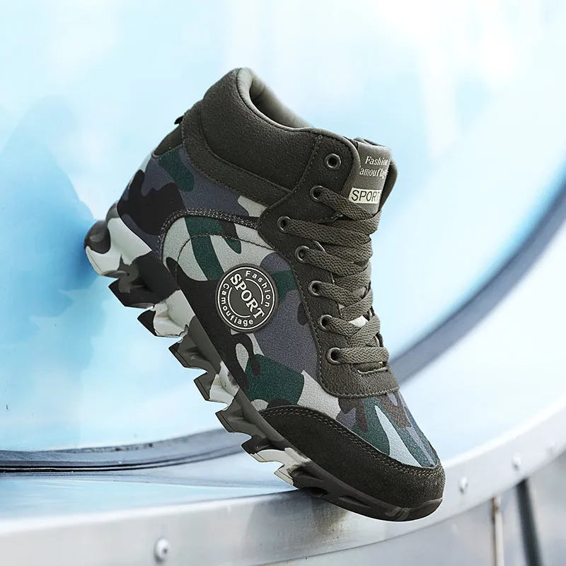 Women's green camouflage canvas sneakers with increased rubber sole