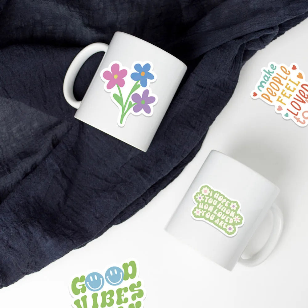 Danish pink motivational statement stickers with graffiti and cartoon patterns