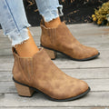 Women's black ankle boots with pointed toe and thick square low heel for autumn winter wear
