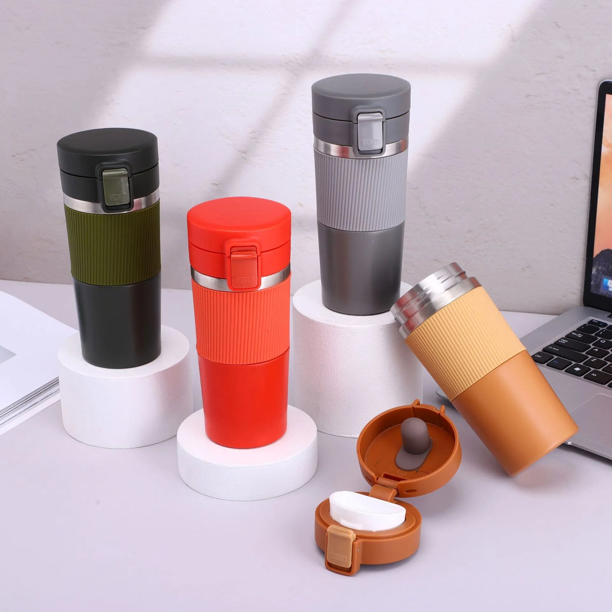 430ml vacuum insulated tumbler with 304 stainless steel liner and 201 stainless steel shell in grey, black, dark green, orange red or light brown