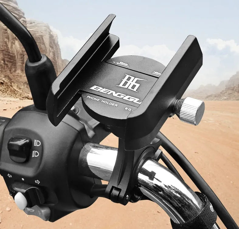Aluminium bicycle phone holder mounted on handlebars with phone inserted