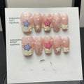 Handmade wearable press-on nails with Sweet Star ladder pattern in ultra-thin seamless style on fingertips
