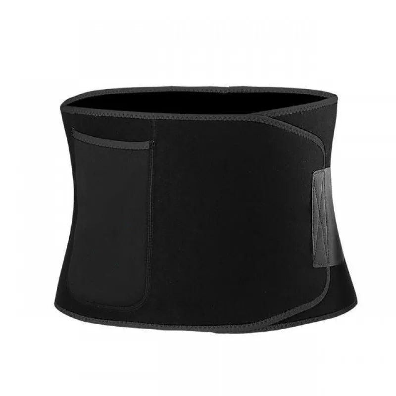 Black waist and abdominal support belt for adult fitness and yoga.