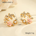 Colourful diamond flower stud earrings with gold plating and petal design