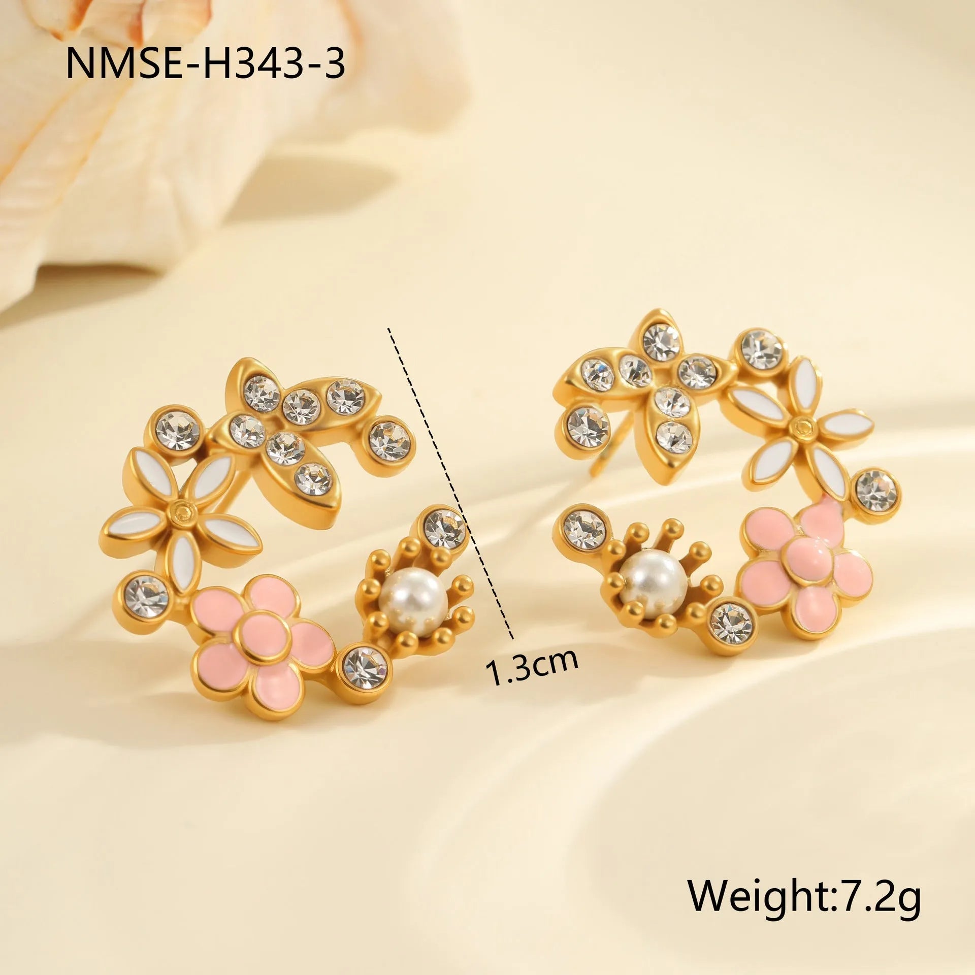 Colourful diamond flower stud earrings with gold plating and petal design