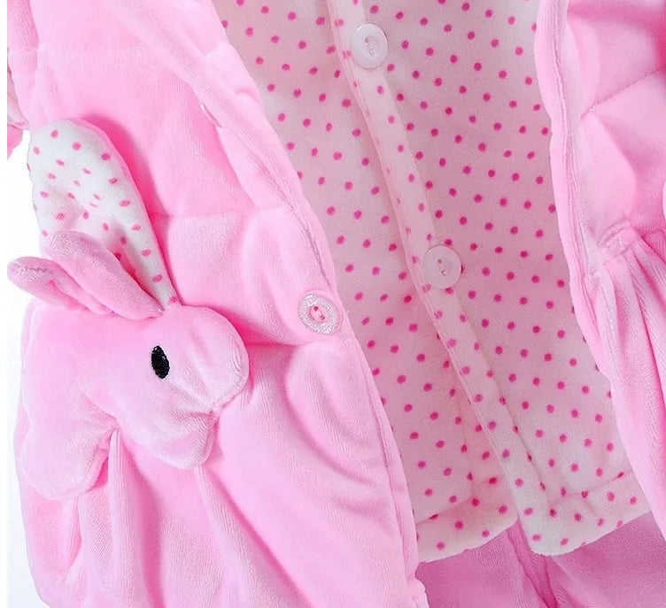 Baby girl pink autumn winter three-piece clothing set with jacket, vest, and pants in flannel cotton fabric