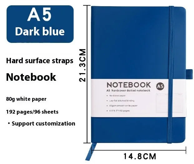 A5 diary with soft PU leather cover in a skin feeling texture, open to show horizontal line pages.