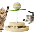 Green sisal cat scratching pad with ball track and two-layer turntable interactive toy