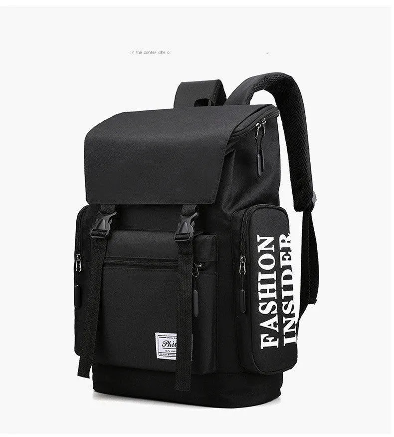 New leisure travel backpack for men, large 20-35L capacity, Oxford cloth, zipper opening, black colour