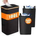 Black bamboo storage basket with removable lid and double inner pockets made from Oxford cloth