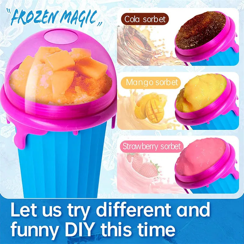 Blue 500ml silicone slushy maker cup with squeeze design for homemade smoothies