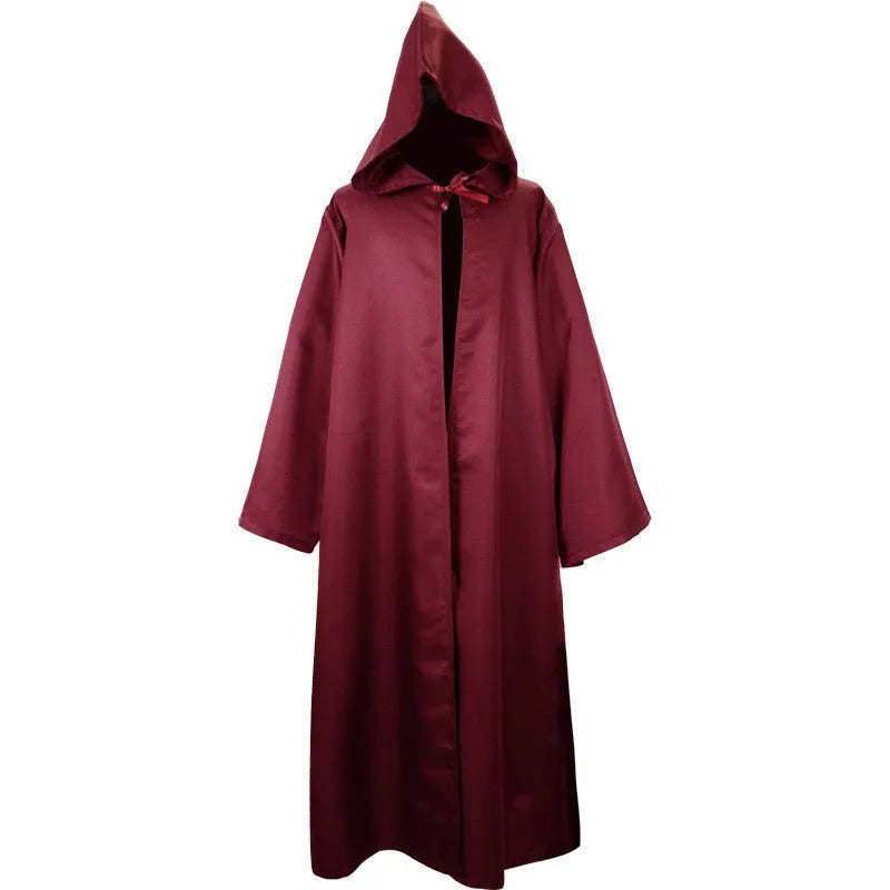 Polyester men's Halloween cosplay cardigan robe in brown with long sleeves and crepe-pressed texture