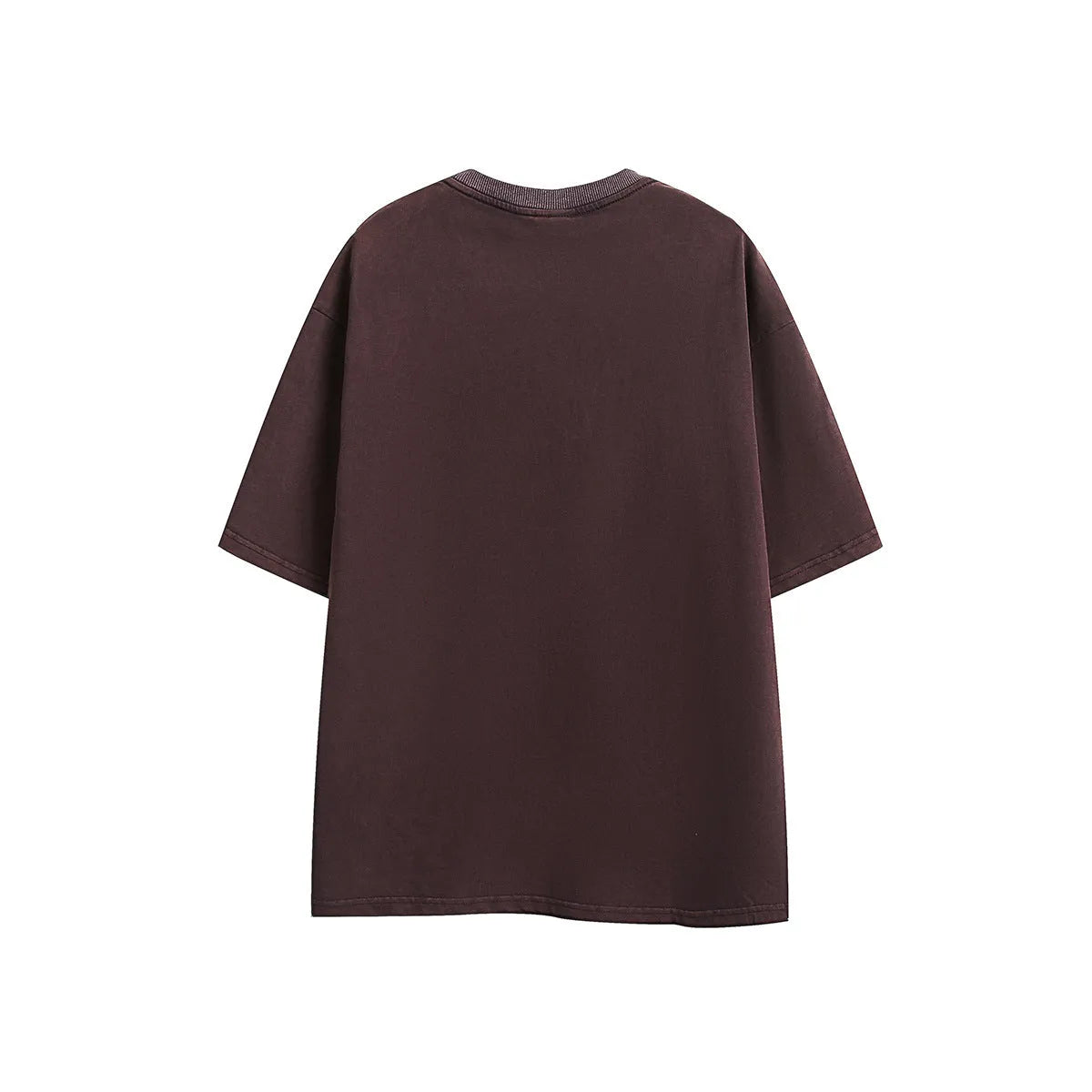 Black and purple loose-fit embroidered retro short-sleeved cotton t-shirt on a hanger