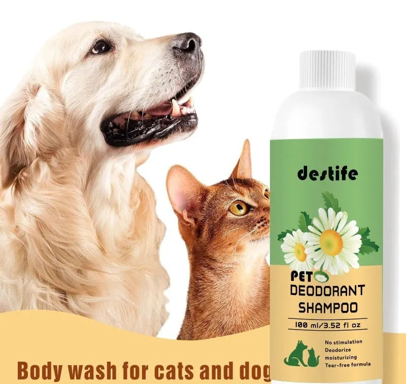 100ml bottle of pet shampoo and conditioner gel with deodoriser for dogs and cats